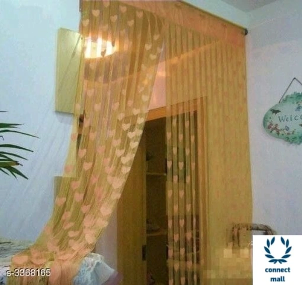 Fashionable Net Polyester Door Curtains ( Pack Of 2 ) - (LXW):7ft X4ft, yellow Cream, Net Polyster, Stitched, Pack Of 2